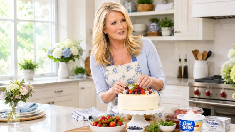 Sandra Lee preparing a Semi-Homemade dessert in her kitchen