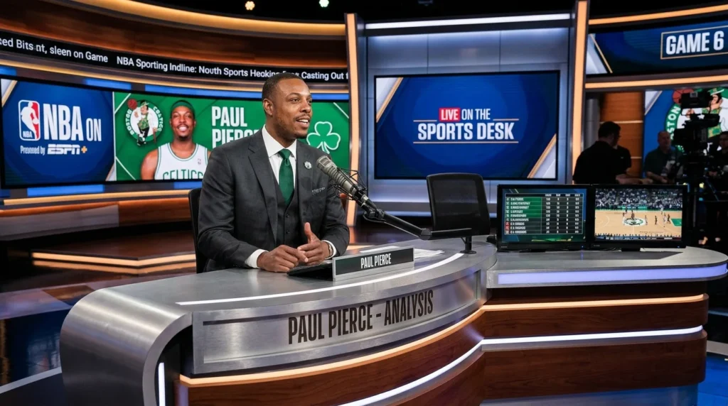 Paul Pierce on a sports television studio set as an NBA analyst