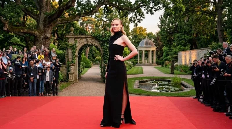 Sophie Turner in costume on the Game of Thrones set